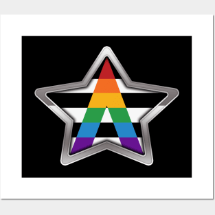 Large LGBT Ally Pride Flag Colored Star with Chrome Frame Posters and Art